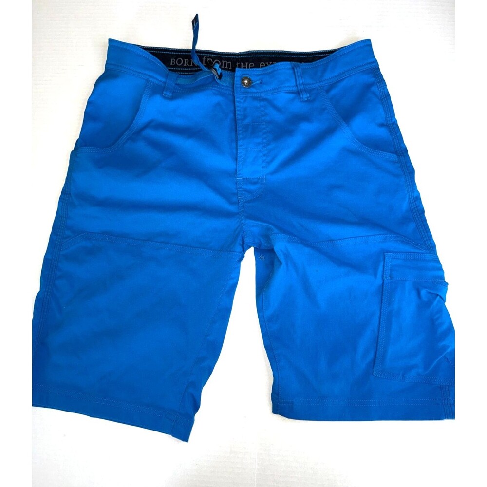 PrAna Cargo Shorts Men's W 33 Bright Blue Lightweight Nylon Belted 12 inch Ins - Picture 1 of 10